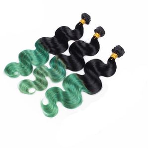 Ombre brasileño onda del cuerpo armadura del pelo remy cabello humano 1B verde dos tonos cabello humano paquetes cuerpo onda 3pc envío gratis