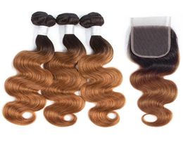 Ombre brésilien Body Wave Hair Hair Bundles avec 4x4 Fermeture en dentelle 1B30 Blonde brésilien Brésilien Fair tisser 3 packs avec fermeture 1375978