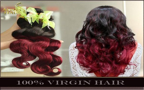 Ombre brasileño ola de cuerpo de tejido de cabello humano Bundles Ombre Virgin Human Hair Extensions Wefts Two Toned 1B99J Borgoña Red Tan6297746