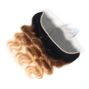 Cheveux humains Remy Ombre avec fermeture frontale en dentelle, Body Wave, blond 1B/4/27