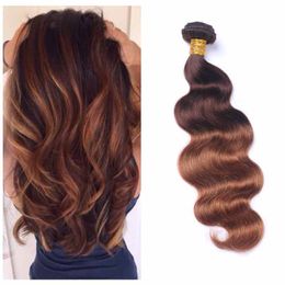 Ombre Peruviaanse donkerbruin Menselijk Hair Extensions Groothandel 3/4 Bundels Twee Tone 4/30 # Body Wave Virgin Hair Weave Weefs Deals