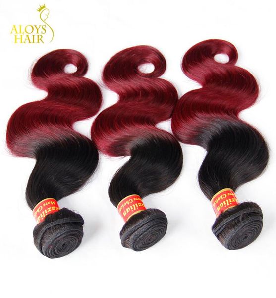 Extensiones brasileñas del cabello humano de la Virgen de la onda del cuerpo de Ombre 2 dos tonos 1B99J Negro Borgoña Rojo Grado 8A Armadura brasileña del pelo de Ombre Bu4152967