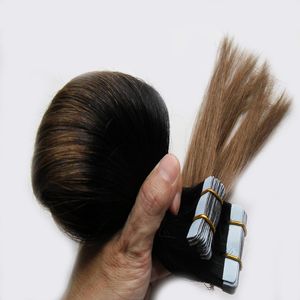 Ombre Braziliaanse haar 100 g 40 stks recht # 1b / 6 tape in menselijke hair extensions ombre maagdelijke remy skin wefts menselijk haar