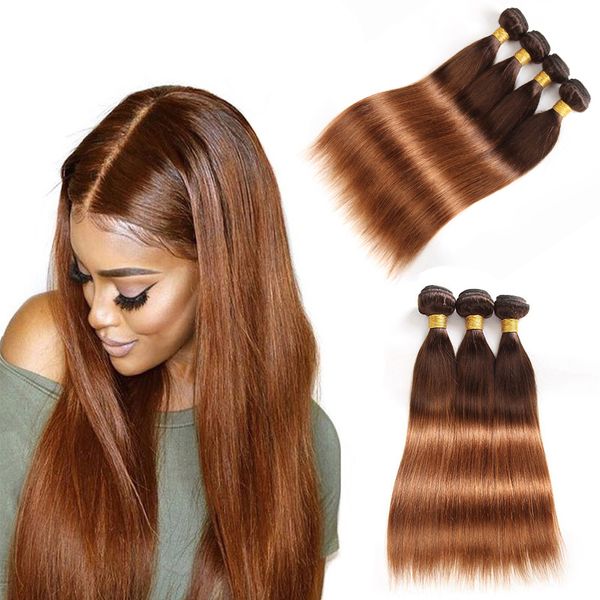 Ombre Brésilienne Cheveux Humains Bundles Offres Coloré Droit et Corps 4/30 # Brun Foncé Vierge Cheveux Armure Deux Tons Extensions de Trames de Cheveux