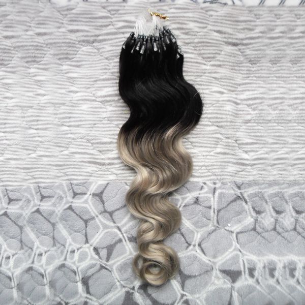 Ombre cheveux brésiliens vague de corps micro boucle extensions de cheveux humains 1B/gris argent ombre cheveux humains 100g