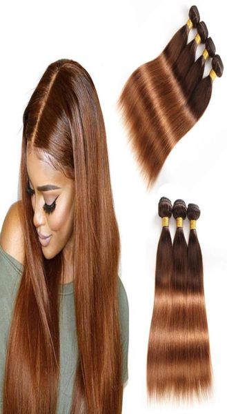 Ombre Brésilienne Bundles de Cheveux Humains Offres Coloré Droit et Corps 430 Brun Foncé Vierge Cheveux Armure Deux Tons Trames de Cheveux Extensio6232635