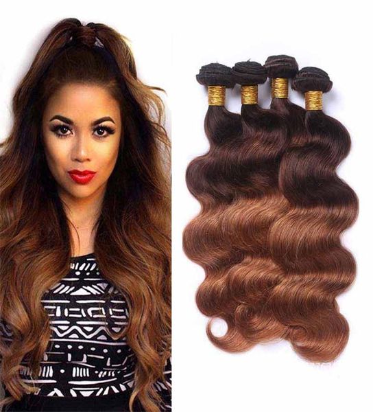 Ombre Brésilienne Extensions de Cheveux Humains Deux Tons 430 Brun Foncé Blonde Couleur Péruvienne Malaisienne Vague de Corps Armure de Cheveux 4 Bundles8894106