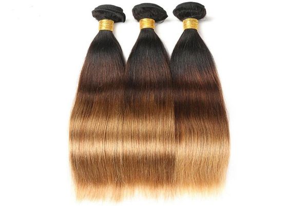 Ombre Pelo Liso Brasileño 34 Paquetes 8A Paquetes de Cabello Ombre 3 Tonos T1B427 Cabello Humano Negro a Rubio Miel Weave7897447