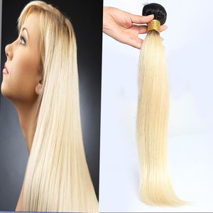 Ombre Braziliaanse Straight Hair Menselijk Haar Weave Ombre 100G 1 stks T1B / 613 Niet-Remy Haar Weven