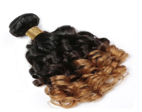 Ombre Brésilienne Vierge Cheveux Bundles Espagnol Bouncy Bouclés Trois Tons Remy Cheveux Humains Tisse T1b 4 27 3pcsLot 1030 pouces Funmi Hair7987599