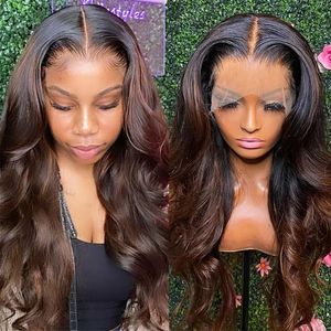 Ombre Brown 360Lace Frontal Wigs Brésilien Ondulé Lace Front Perruque de Cheveux Humains 1B/30 Fermeture Wigss Pour Les Femmes pleines LaceWigs180% Pré Pincées