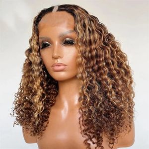 Ombre bruine blond u onderdeel pruik 100% menselijk haar onbewerkte ombre losse diepe krullende vPart dames pruik geen kanten vol machine gemaakt