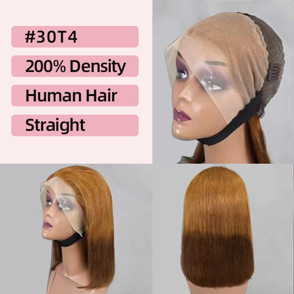 Ombre brun färg spetsar peruk bobohair full frontal bobo hår peruk mänskligt hår riktigt hår full huvudbonader