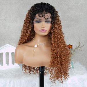 Ombre Brown Curly Lace Front pour les femmes Highlight Honey Blonde Deep Wave Closure Pre Plucked Frontal