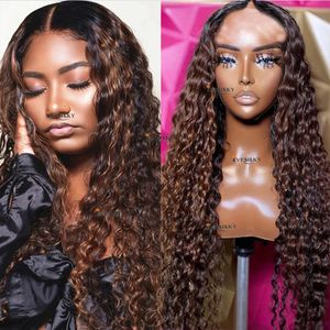 Ombre chocoladebruin Deep Creny Wave Wig v deel 100% maagdelijk menselijk haar vrouwen u vorm onbewerkte halve pruik peruviaans 250 DENSITY 30in '