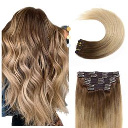 Ombre -clip in menselijk haaruitbreiding T4/24 blonde kleur naadloze dubbele inslagclip ins extensies 120G