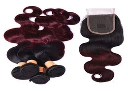 Paquets de cheveux brésiliens de couleur ombrée avec fermeture vague de corps 44 fermeture en dentelle avec 3 paquets 1B99j2353105
