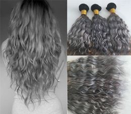 Ombre couleur brésilienne vierge cheveux humains paquets 1B gris cheveux humains tisse deux tons vague d'eau trame de cheveux 3Pcs1349821