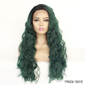 Ombre kleur Volledig synthetisch kanten pruik Simulatie Menselijk Haar Lacefront Pruiken 14 ~ 26 inch 19626-2610