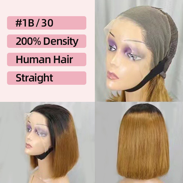 Ombre kolor koronkowy peruk bobohair pełna czołowa peruka bobo włosów ludzkie włosy prawdziwe włosy pełne nakrycia głowy krótkie peruka ludzkie