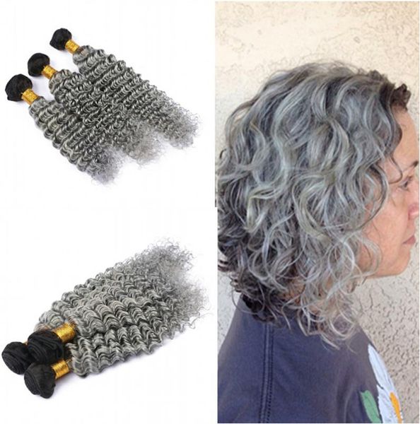 Ombre color plateado gris gris ola profunda tejidos 3pcs sin procesar 100 cabello humano