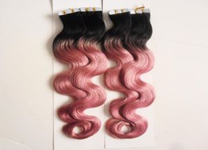 Ruban couleur ombre dans les extensions de cheveux Cheveux humains 200g 80 pièces T1BPINK 100 REAL REMY RUBLE HUMAIN dans les extensions de cheveux Wave du corps 10q8644943