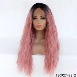 Ombre Kleur Golvende Synthetische Remy Hair Lace Front Pruik HD Transparante LacFrontal Pruiken 14 ~ 26 inch 180927-2312