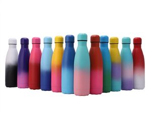 Ombre kleuren 17 oz cola -flessen in gradiënt kleur poeder gecoate roestvrijstalen dubbele wand geïsoleerde vacuümwatermokken herbruikbare buitentumbler cups aangepast cadeau