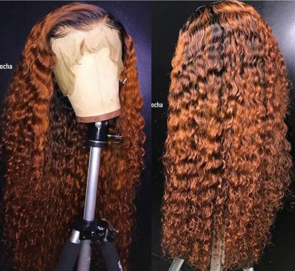 Ombre bouclé perruque en dentelle pleine blonde Blonde Two Tone Color 1B 30 Brésilien Full Lace Ferment Heuvrages humains Curly Curly avec bébé 2866915660335