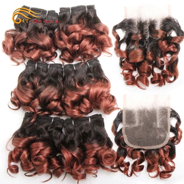 Poules à cheveux bouclés ombre avec fermeture Bumps à tisser brésilien avec fermeture 1B / 27/4/30/33/99J