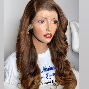 Ombre Dark Auburn Wavy Chocolate 360 Frontal Human Hair Wig Remy 13x6 Lace Front Wig Prepluck Silk Top Full Laces Bandeau U Wigs