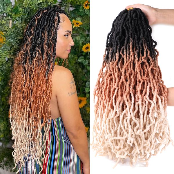 Ombre en détresse Faux Locs Crochet cheveux 3 tons déesse doux Locs cheveux longs désordre déesse Locs tressage cheveux 1B/27/613 #