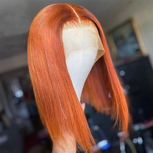 Perruque Bob Lace Front Wig brésilienne lisse, cheveux courts, ombré gingembre, 150%, blond, Orange, 360, pour femmes