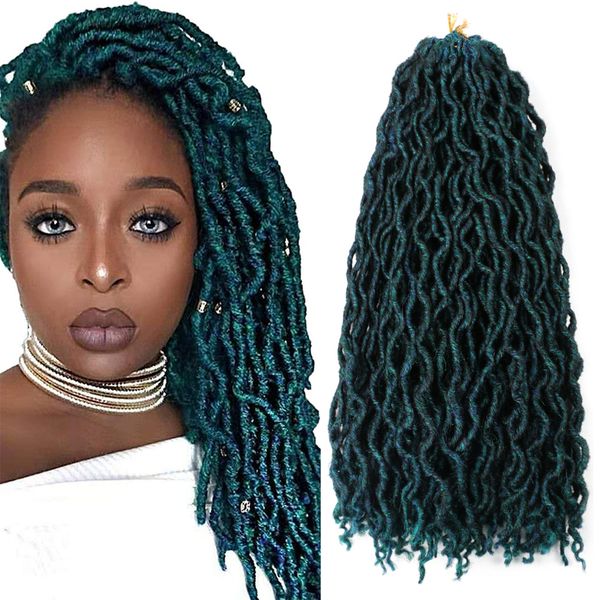 Ombre Verde Azul Rizado Crochet Cabello Extensión de trenzado sintético Diosa ondulada Faux Locs 18 pulgadas Rastas suaves Dreadlocks 220402