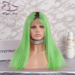 Ombre Groene Kleur Lijmloze Full Lace Menselijk Haar Pruiken met Baby Haar Pre Geplukt 130% Dichtheid Braziliaanse Virgin Hair Lace Front Pruiken
