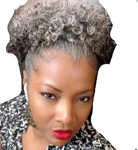 Ombre Grey Afro Puff Drawstring Ponytail Natural Kinky Curly Pony tail Extensión de cabello para mujeres negras Afroamericano corto High Ponytails