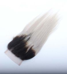Paquets péruviens de cheveux humains droits gris ombré avec fermeture dentelle transparente pré-plumée 5028101