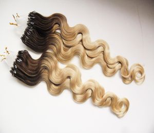 Ombre haarverlenging microring body wave 200g 1 g/s 200s T1B/613 Breng natuurlijk haar aan Micro Link Hair Extensions Menselijk