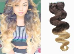 Extensions de cheveux ombrés Bande de vague de corps brésilienne dans les extensions de cheveux humains 2613 Blonde Appliquer du ruban adhésif sur la peau trame cheveux 100g 40pcs8506184