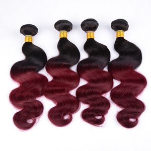 Extensions de cheveux Ombre BrazilianVirgin Hair vague de corps couleur bicolore 1b99j ou 1b / bordeaux 100 cheveux humains armure beauté 4pcs / lot doubles trames