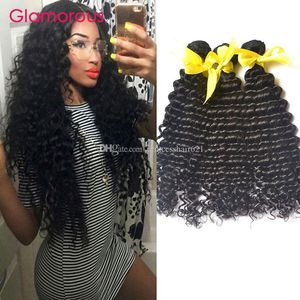 Glamoureuze haar Peruviaanse Indiase Maleisische Braziliaanse Diepe Golf Krullend Menselijk Hair Extensions Machine Made Double Inslag Haar Weeft 3 Bundels / Lot