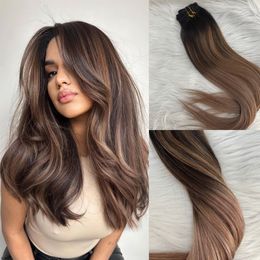 Extensiones de cabello con Clip Ombre 2/6/18 Balayage Slik, Clip Real brasileño virgen liso en extensión de cabello humano 120g