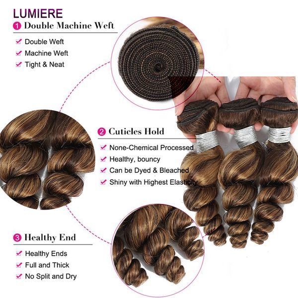Ombre Highlight Colored Loose Deep Wave Virgin Hair 3/4 Packles avec fermeture Frontal P4 / 27 Highlight Dark Dark Hair Extensions