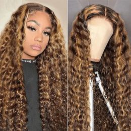 Ombre Highlight Lace Lace Front Wig 180% Density Water Wave 13x4 Synthétique Frontal Wigs Honey Blonde Deep Pré-cueilled 240419