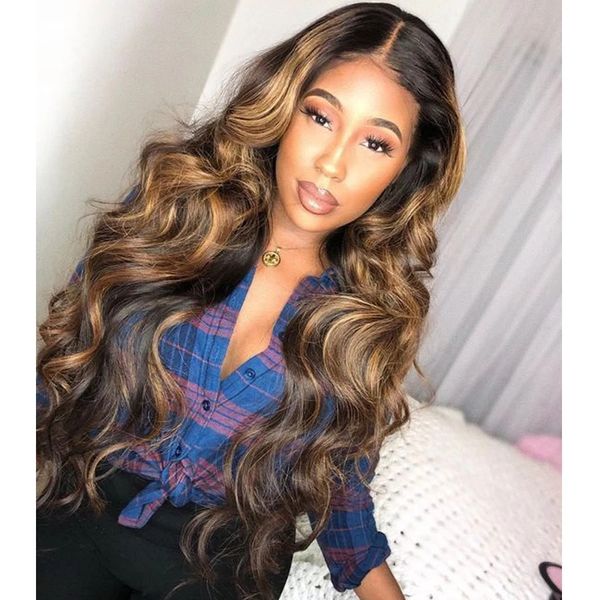 Ombre mettant en surbrillance en dentelle complète Front U partie Perruque Human Hair Body Wave Upart Perruques pour femmes noires cheveux brésiliens