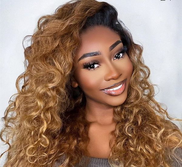 Ombre Highlight Wig Brown Honey Blonde colored HD en gros dentelle Front Human Hair Wigs Full 360 Frontal Wiges Remy 16 pouces Body Wave