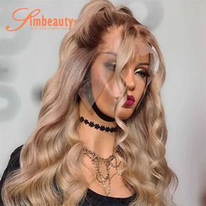 Ombre Honey Blonde 13x6 Pelucas delanteras de encaje Cabello humano 5x5 Peluca con cierre de encaje Marrón Chocolate 180 Densidad para mujeres negras Remy Hairs