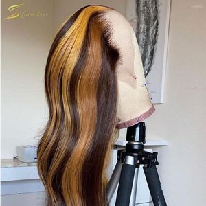 Ombre miel blond coloré ondulé dentelle frontale perruques de cheveux humains pré plumé HD Transparent Invisible pour les femmes noires brésilien