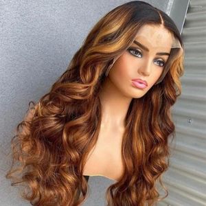 Perruque Lace Frontal Wig naturelle Body Wave transparente HD, blond miel ombré, pre-plucked, reflets, fermeture Invisible, pour femmes noires