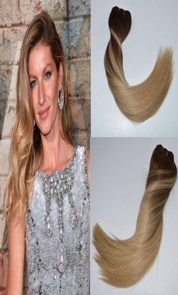 Clip de cabello humano Ombre en extensiones de cabello Remi Color Marrón medio a Rubio ceniza 4 Desvanecimiento a 18 Liso sedoso 14quot24quot 16708132